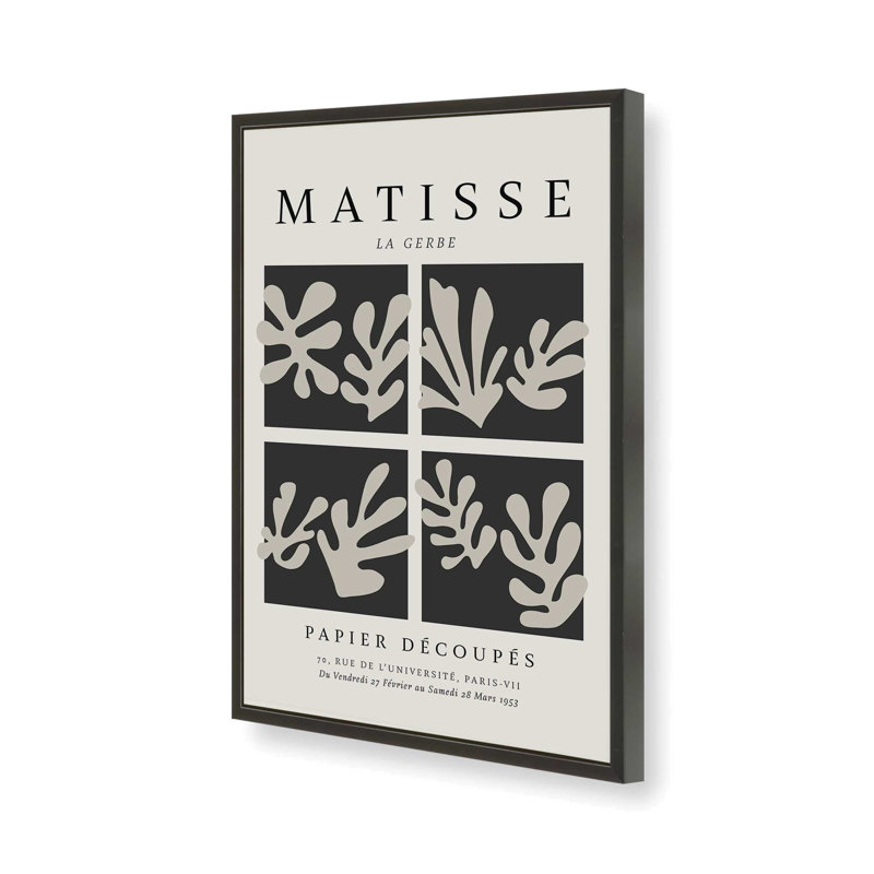 Matisse's La Gerbe Quartet en noir , H 15 po x l 12 po x P 1,25 po, Reproduction encadrée sans passe-partout, Noir satiné