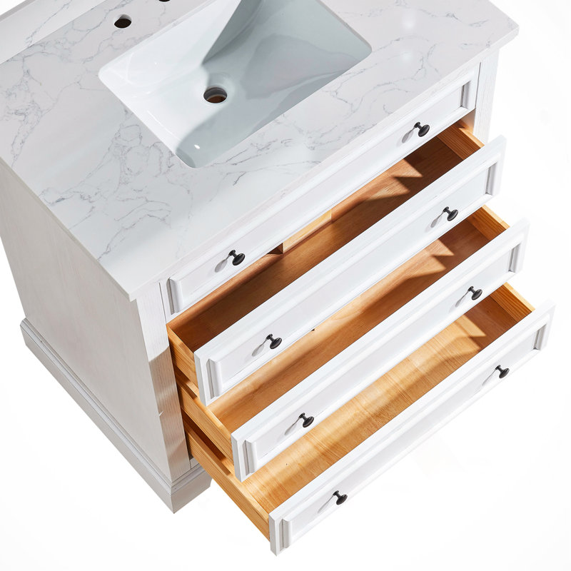 Meuble-lavabo simple autoportant de 36 po avec plateau en marbre entièrement assemblé