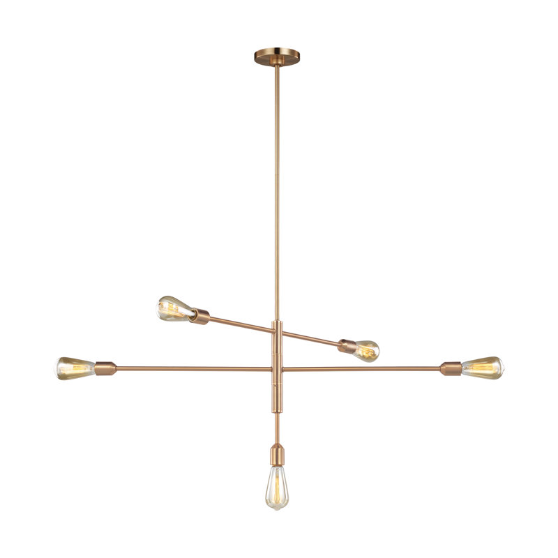 Lustre linéaire moderne Spoutnik 5 lumières Allman, Laiton satiné
