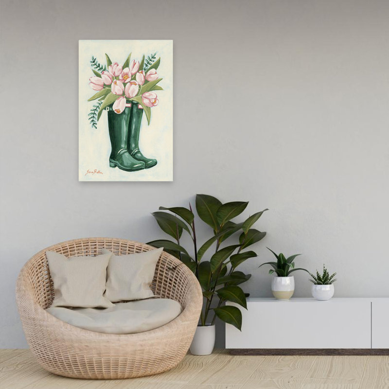 Tulipes dans des bottes de pluie 1, H 24 po x l 16 po