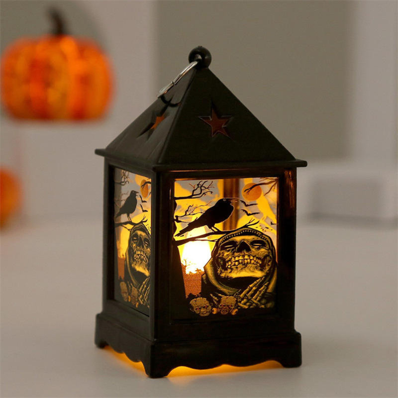 Mini lanterne rétro d'Halloween à DEL avec motif d'étoiles - veilleuse électronique pour décoration festive