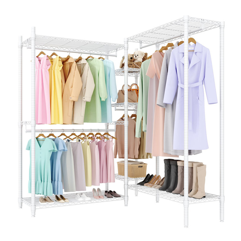 Étagère à vêtements portative en L 70 po