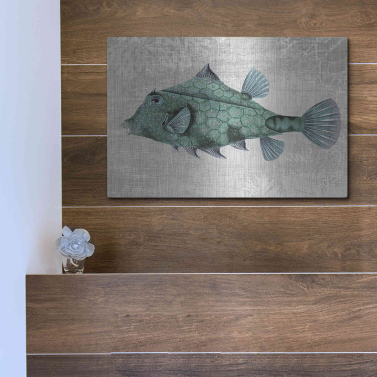 Turquoise Turret Fish On Metal by Fab Funky Print