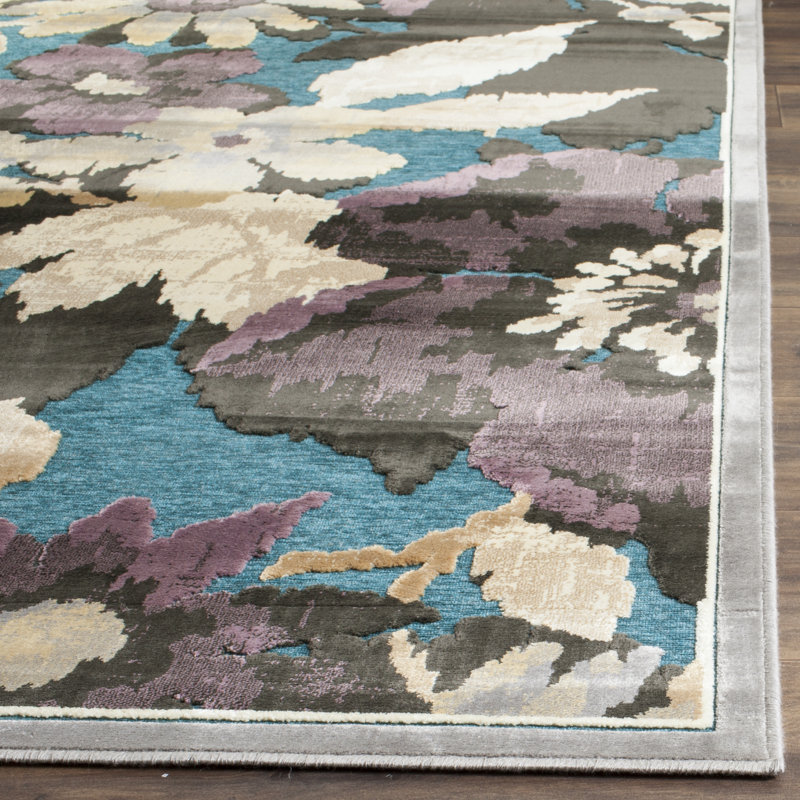 Tapis beige / bleu sarcelle, Rectangle 7 pi 6 po x 10 pi 6 po