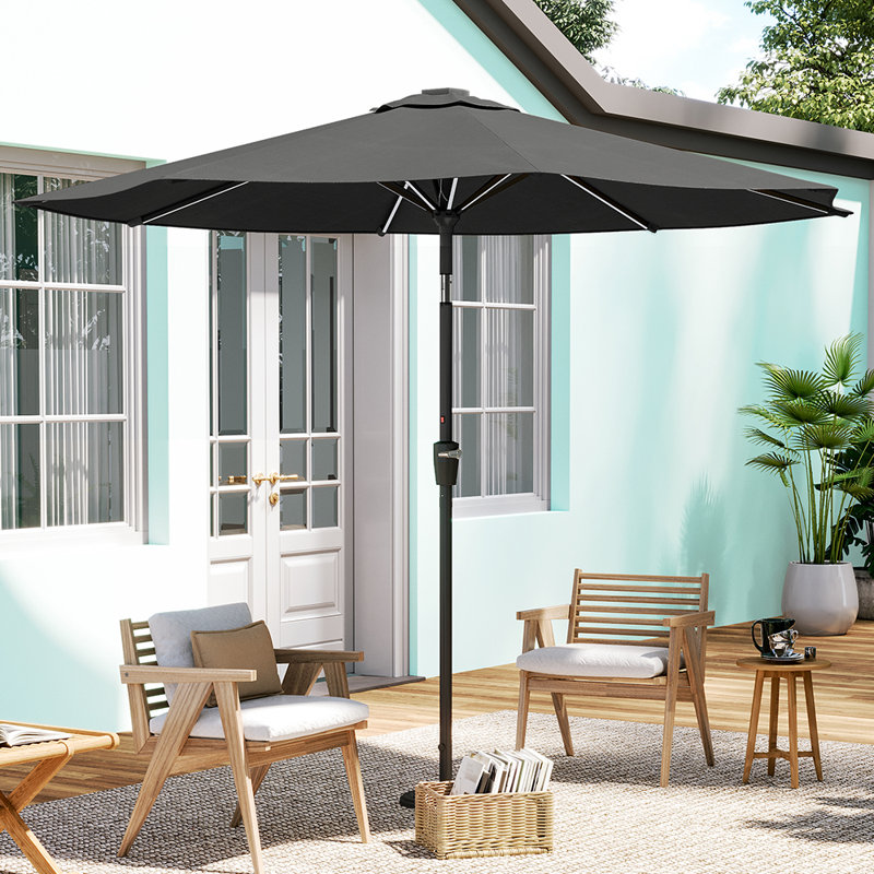 300cm Large Solar Powered LED Patio Umbrella for Outdoor Garden Patio without Base, Black