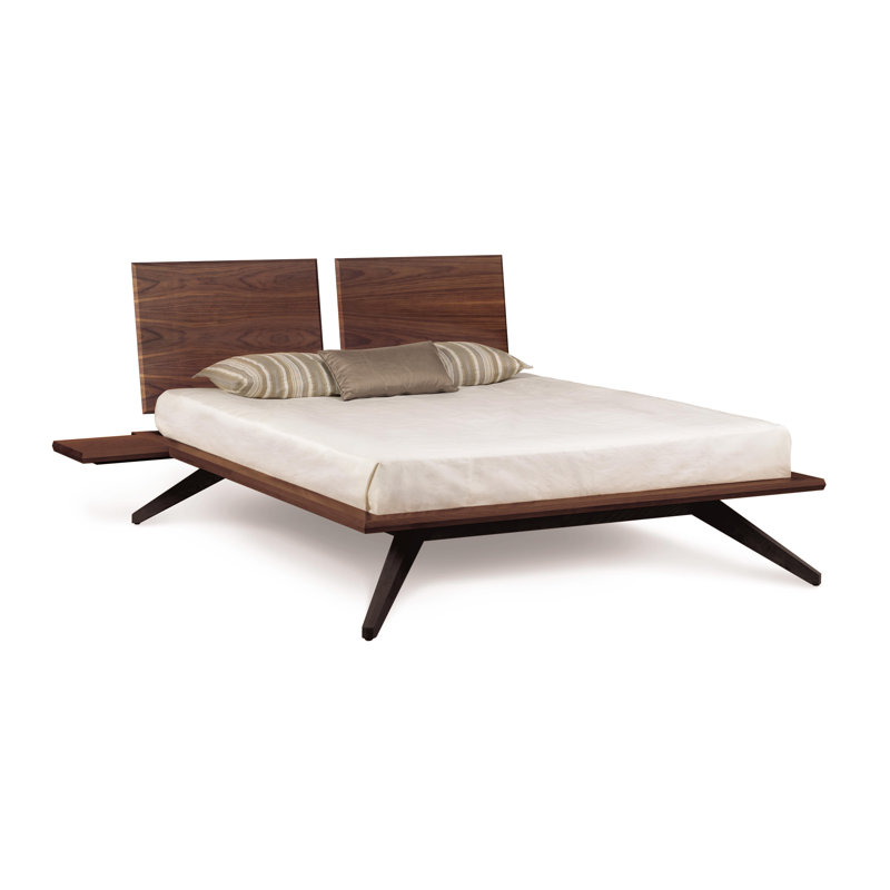 Lit plateforme en bois massif Astrid, Grand lit, Noyer / chocolat noir