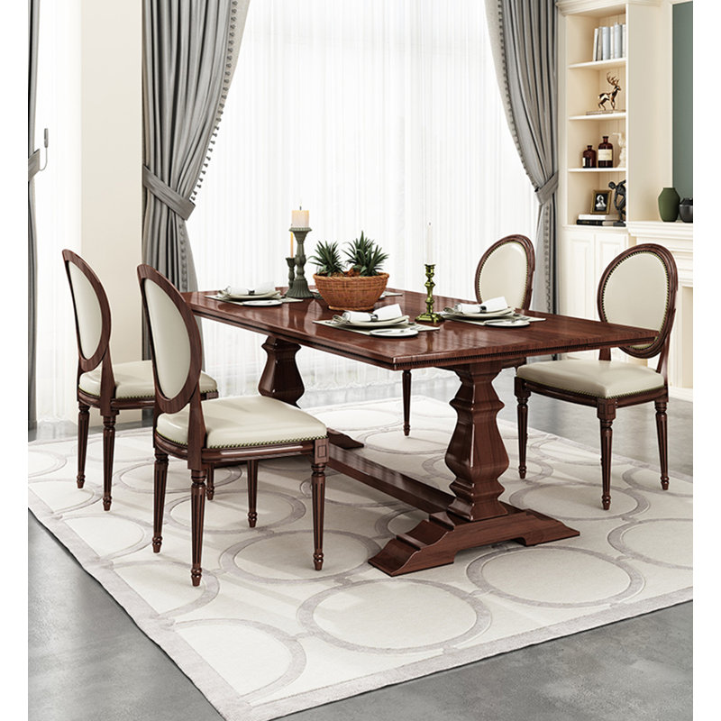 Rectangular All-solid Wood Dining Table in American Vintage Style, 29.53”H x 86.61”L x 35.43”W