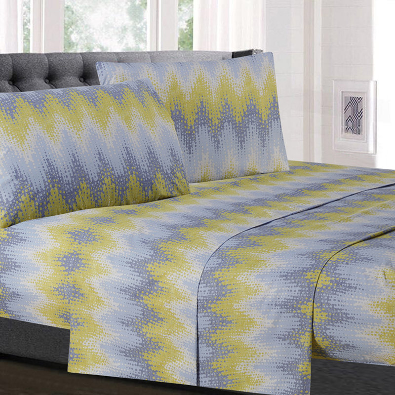 Twin Blue and Yellow Chevron Microfiber Sheet Set