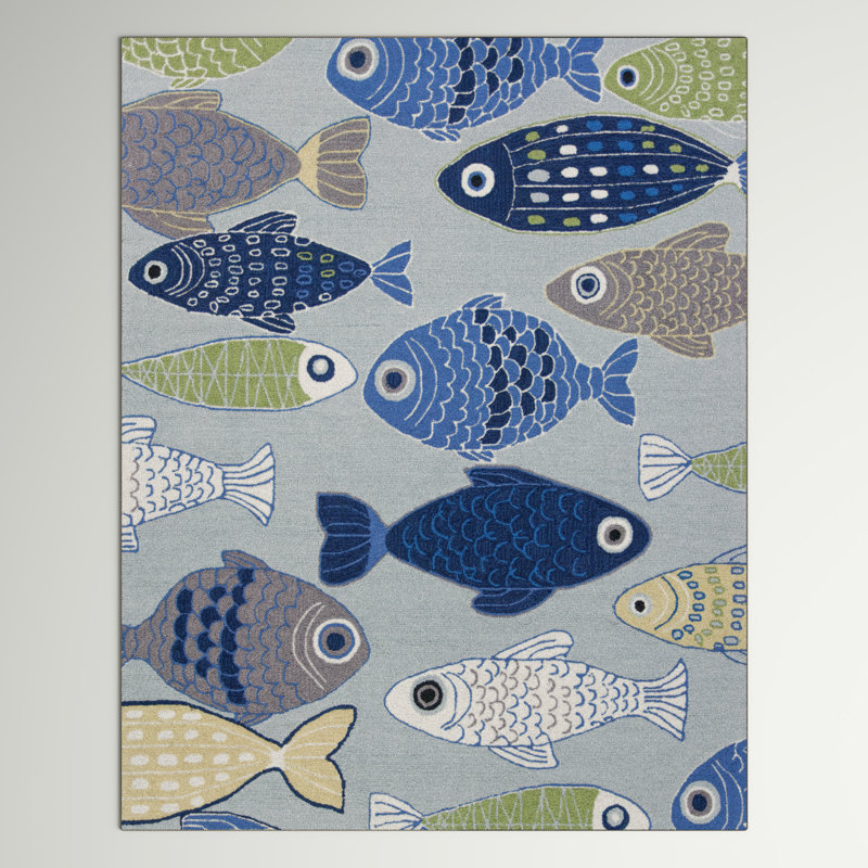 Tapis bleu et ivoire Petetia, Rectangle 7 pi 6 po x 9 pi 6 po