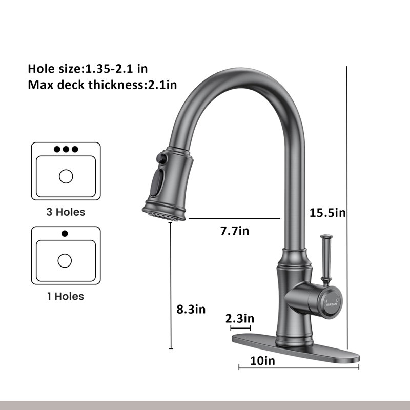 Kitchen Faucet With Pull-Down Sprayer, Single-Handle High Arc Sink Faucet With Deck, Suitable For Kitchen Sinks And Laundry Sinks.