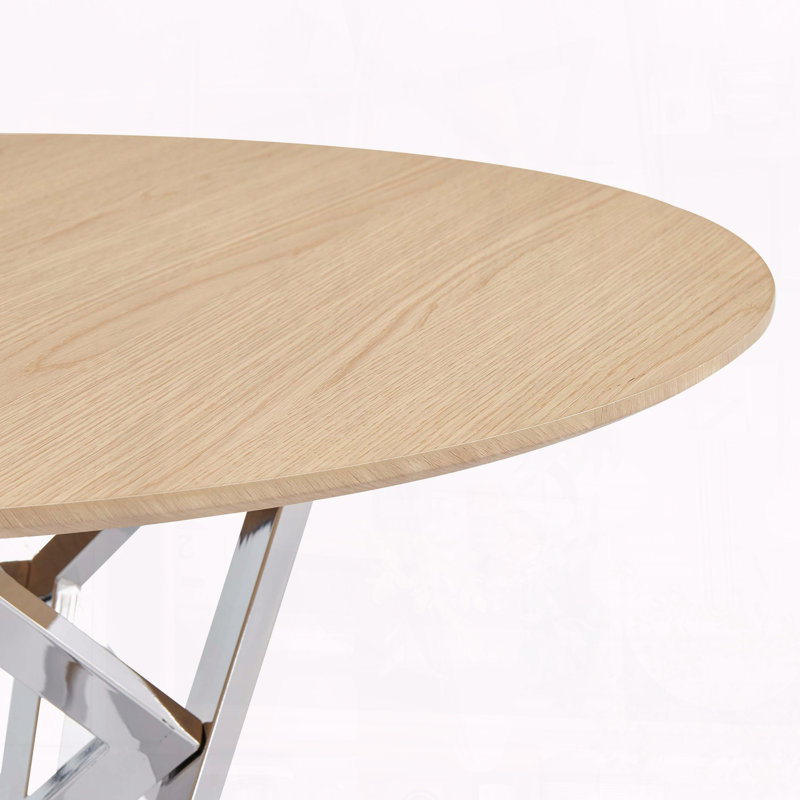 37-Inch Round Dining Table with Silver Metal Legs, Natural/Cast Silver