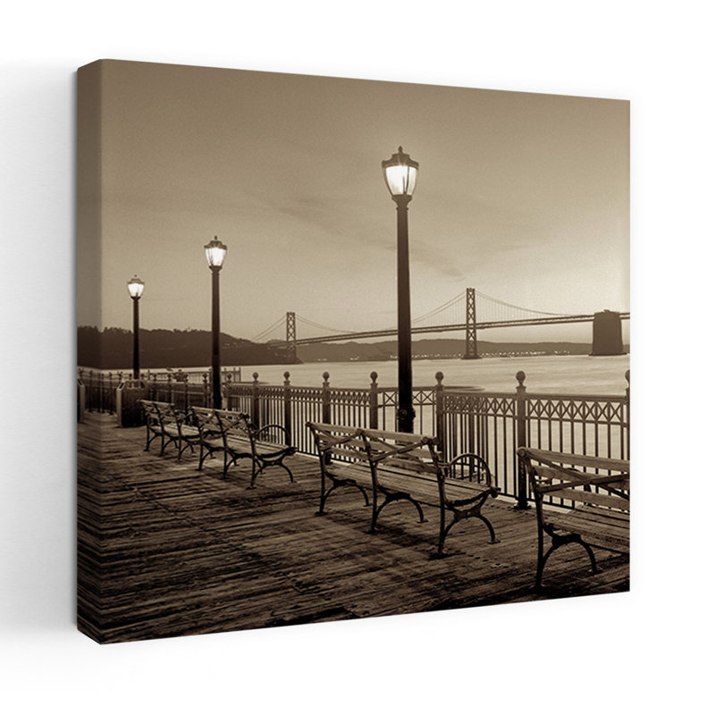 Pont de la baie de San Francisco au crépuscule, art abstrait de l'architecture côtière, H 24 po x l 24 po