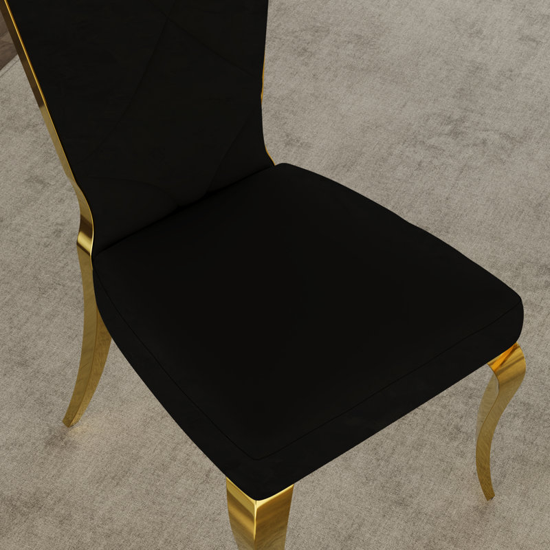 Ensemble de table de salle à manger luxueux et doré avec chaises en velours, 4, Noir / or / noir