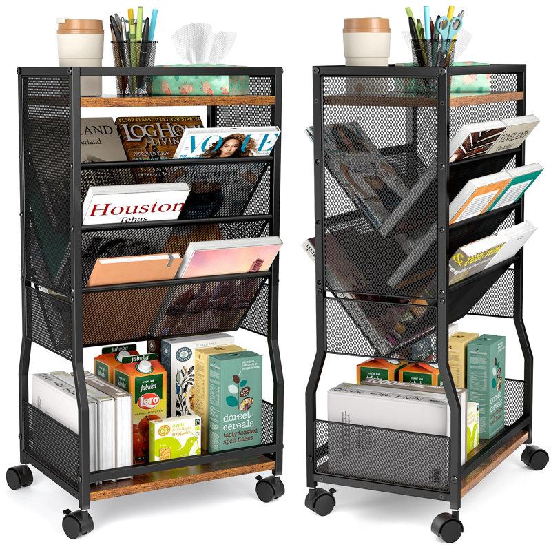 8 Tier Rolling Bookshelf Cart With Wheels, Mobile Book Storage Cart With 2 Sides Access Bookcase For Narrow Space, Rolling File Organizers And Storage