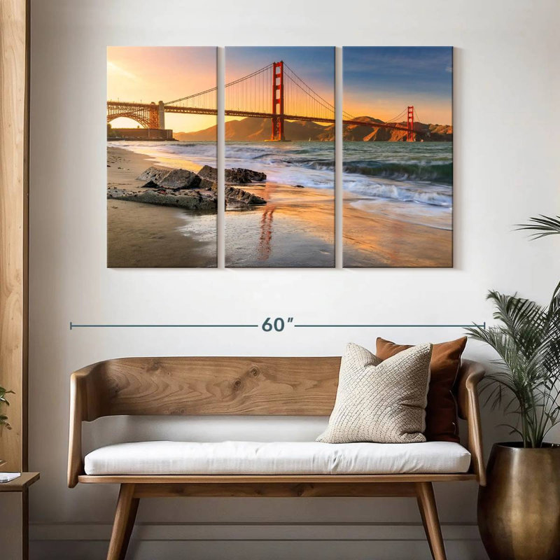 Coucher de soleil au pont Golden Gate, H 32 po x l 50 po