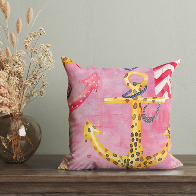 Anchor Pink Tide Throw Pillow Cover