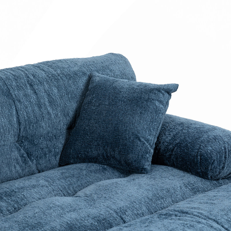 Canapé modulaire en L à assise profonde et canapé-lit réversible à 3 places, Bleu