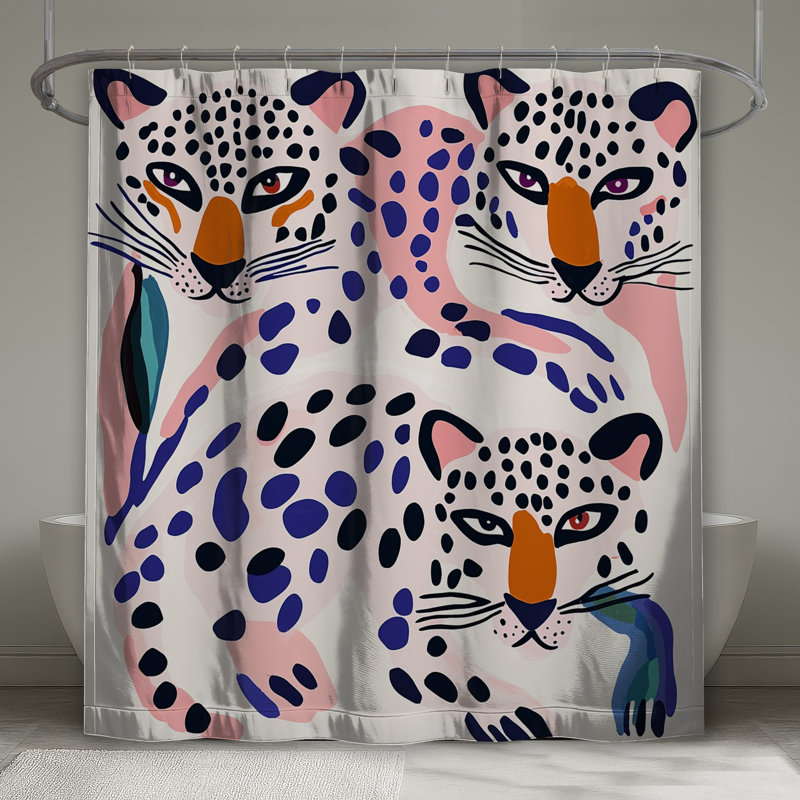 Abstract Leopards Illustration Shower Curtains Extra Long, 70in W x 93in H