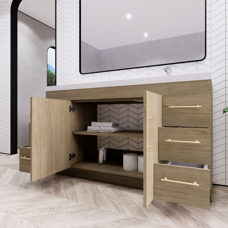 Verda 59.05'' Single Bathroom Vanity with Acrylic Top, White Oak