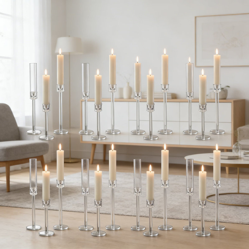 Acrylic Hurricane Candle Holders Set For Table Centerpiece Decor, Clear Candlestick Holders With Removable Tubes For Wedding, Party, And Dining Room