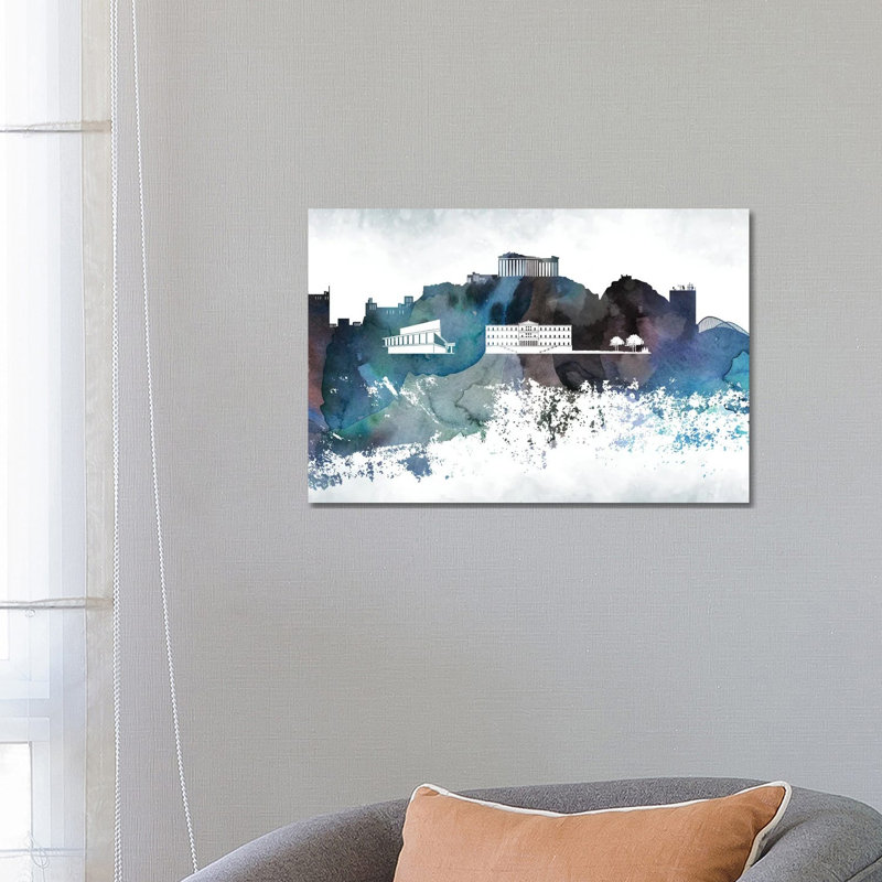 Athens Bluish Skylines 1 Piece Wrapped Canvas Wall Art, 66.04 cm H x 45.72 cm W x 3.175 cm D