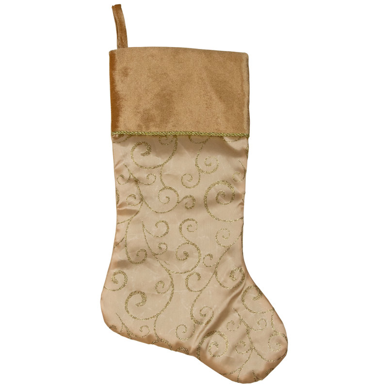 Chaussette de Noël 20,5 "à paillettes dorées avec manchette en velours de coton