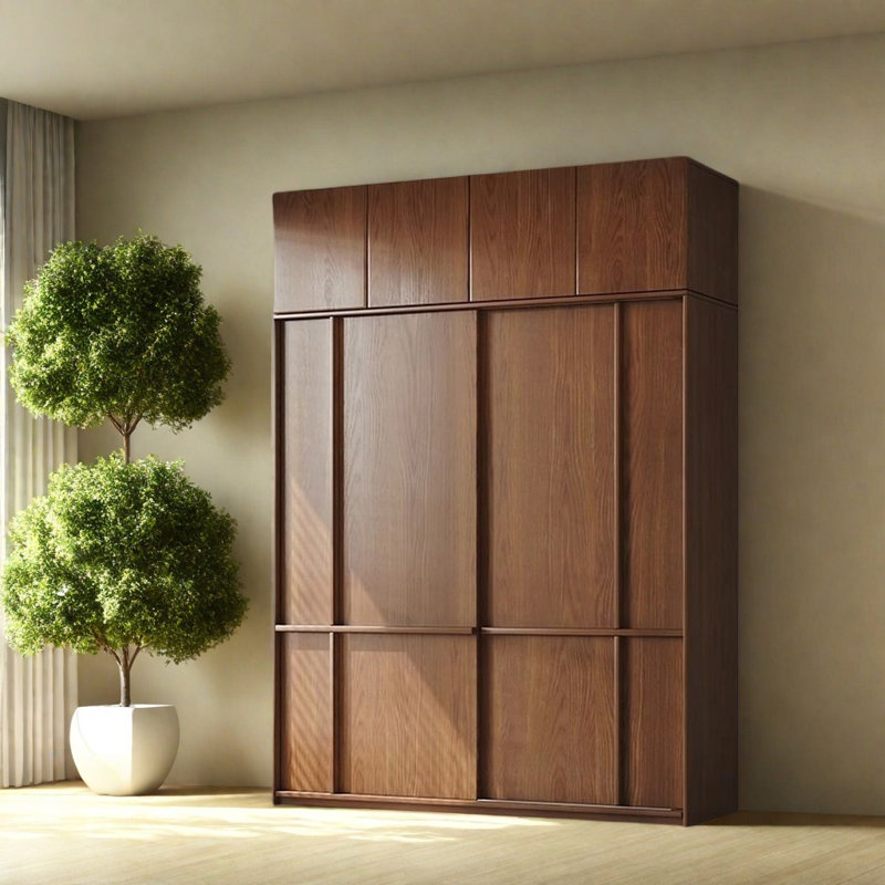 Garde-robe simple à pousser et tirer rétro, H 98,43 po x l 62,99 po x P 23,62 po