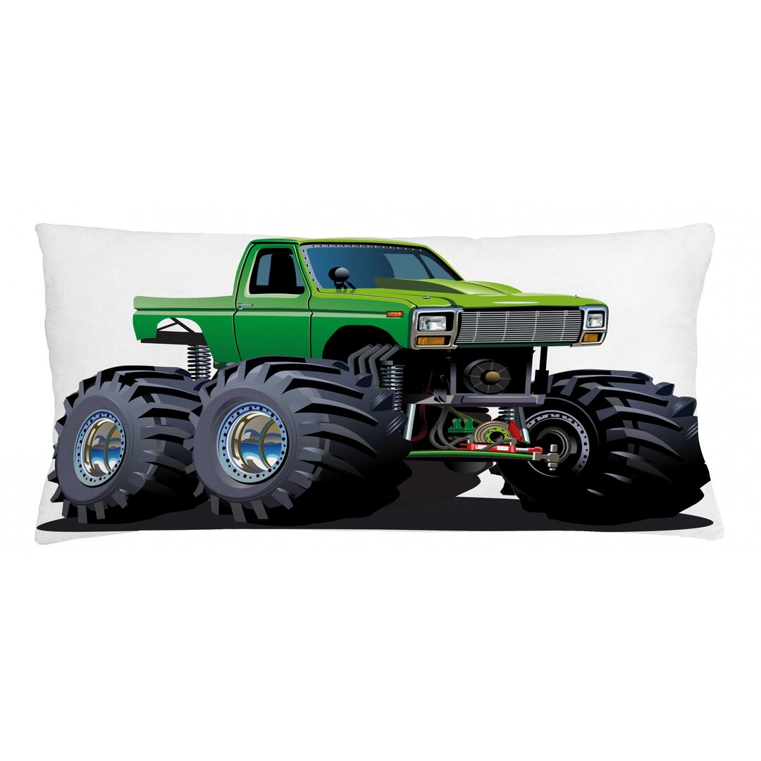 Kissenbezug, Monster Pickup Truck, Karikatur, Grün Grau