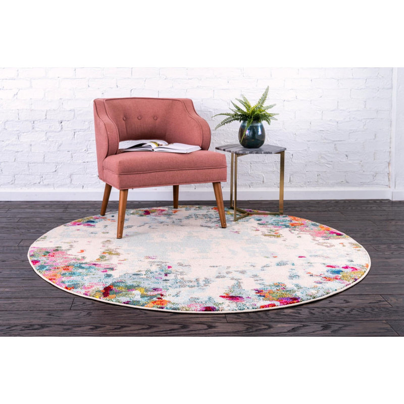 Cariel Washable Abstract Indoor Rug, Round 4'1"