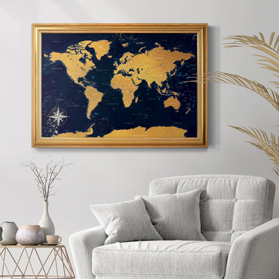 Push Pin Travel Map - Luxury World Map Framed Canvas Wall Art Print