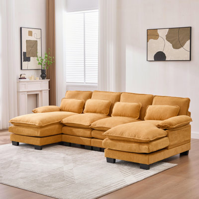 Canapé en U en forme de nuage, canapé en chenille moderne avec méridienne double, canapé confortable avec siège profond, appartement