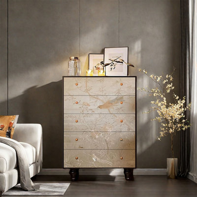 Pine Wood Five Drawer Storage Cabinet