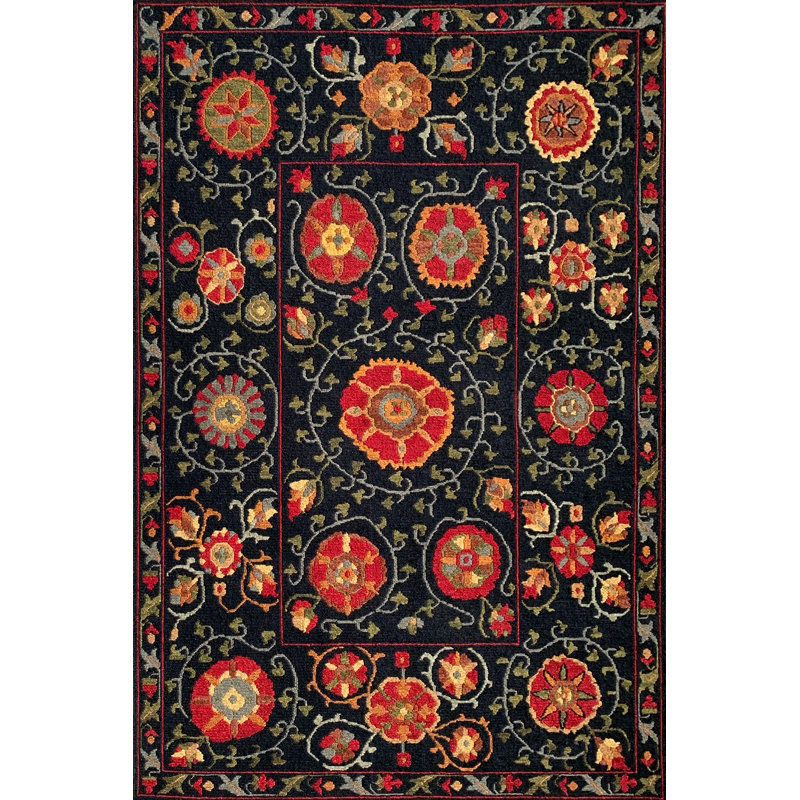 SUZANI 7 BLACK, Rectangle 6' x 9'