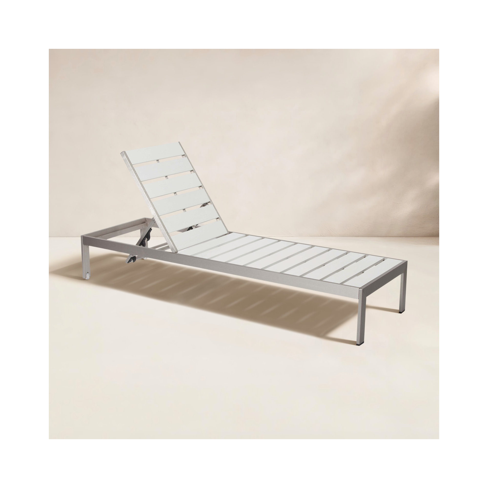 Aynura 26'' Outdoor Metal Chaise Lounge,  Silver Frame/White Seat