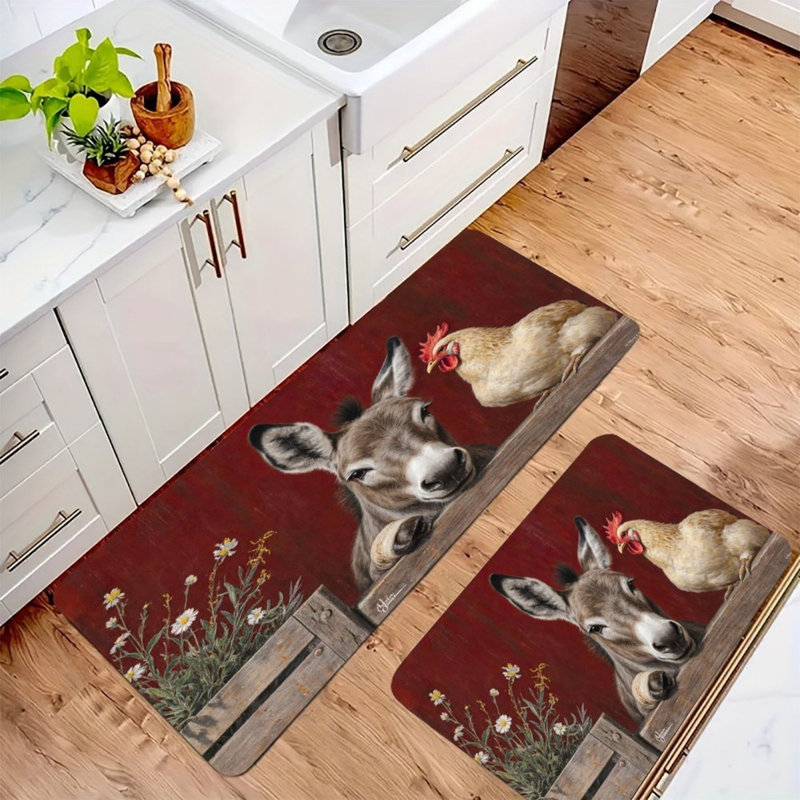Tapis de cuisine Red Farm Donkey, ensemble de 2 tapis rustiques pour cuisine et chalet