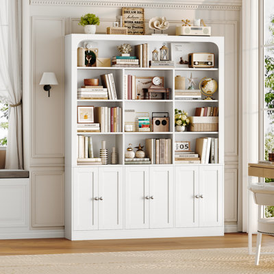 70.9" H x 56.1" W  10 Open Shelves  Bookcase with Adjustable Shelves & 3 Double Door Cabinets
