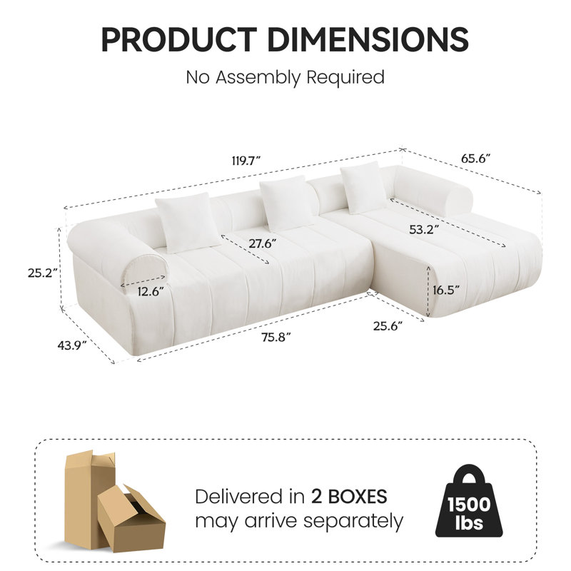 Canapé 2 pièces avec méridienne et fauteuil, Blanc
