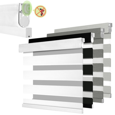 Store zébré occultant sans outil ni perceuse pour fenêtres, sans cordon, tissu en lin épais de qualité supérieure, durabilité, installation rapide, contrôle d'éclairage gratuit pour la maison, le bureau, stores à enroulement, blanc occultant, l 