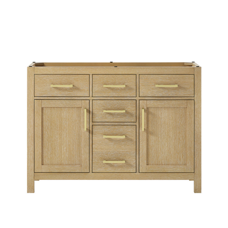 Base de meuble-lavabo double autoportante 47,25 po Beckett, Chêne blanchi / or brossé