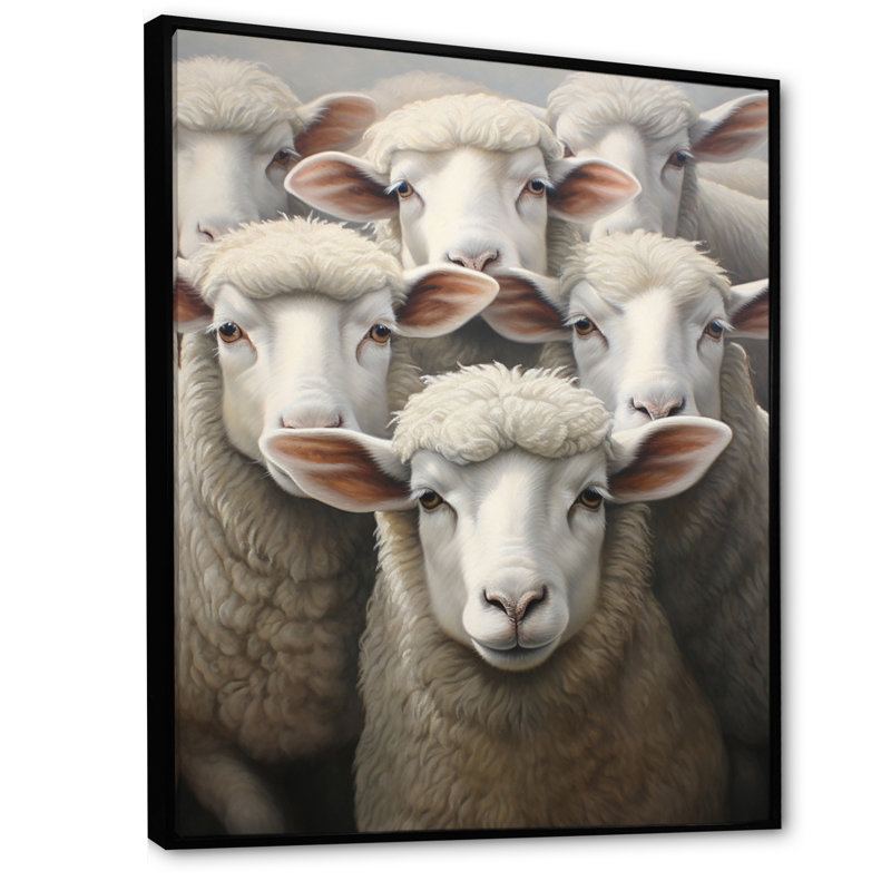 Décoration murale réaliste de moutons - animaux, H 44 po x l 34 po x P 1,5 po, Cadre flottant noir