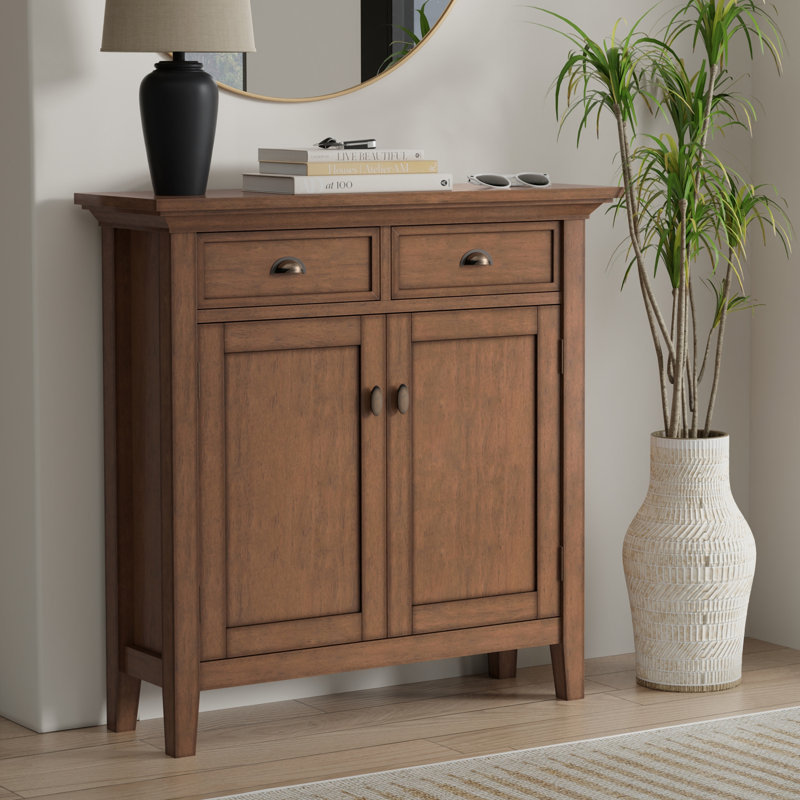 Redmond 36"W Solid Wood Transitional Entryway Storage Cabinet with Drawers and Antique Brass Hardware