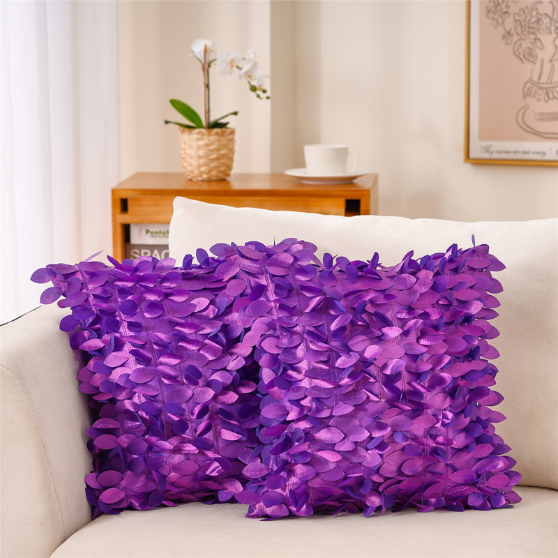 Jeté floral, Polyester / bourre de polyester, Mauve, 20 po x 20 po