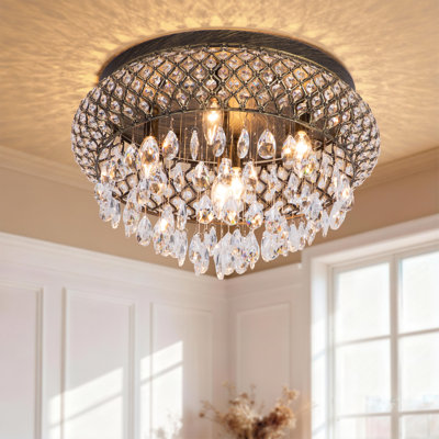 Delainy  20" 5 - Lights  Modern Dimmable Tiered  Unique/Statement Drum Crystal Flush Mount Lighting Fixture For Living Room/ Bedroom