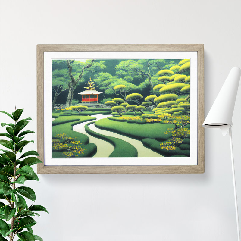 Japanese Garden Pond Vol.3 - Single Picture Frame Print, Oak Framed, 46cm H x 64cm W x 2cm D