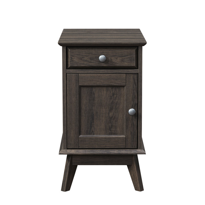 Alingtons 24.4" End Table - Storage Nightstand with Built-In Outlets, Smoke Oak