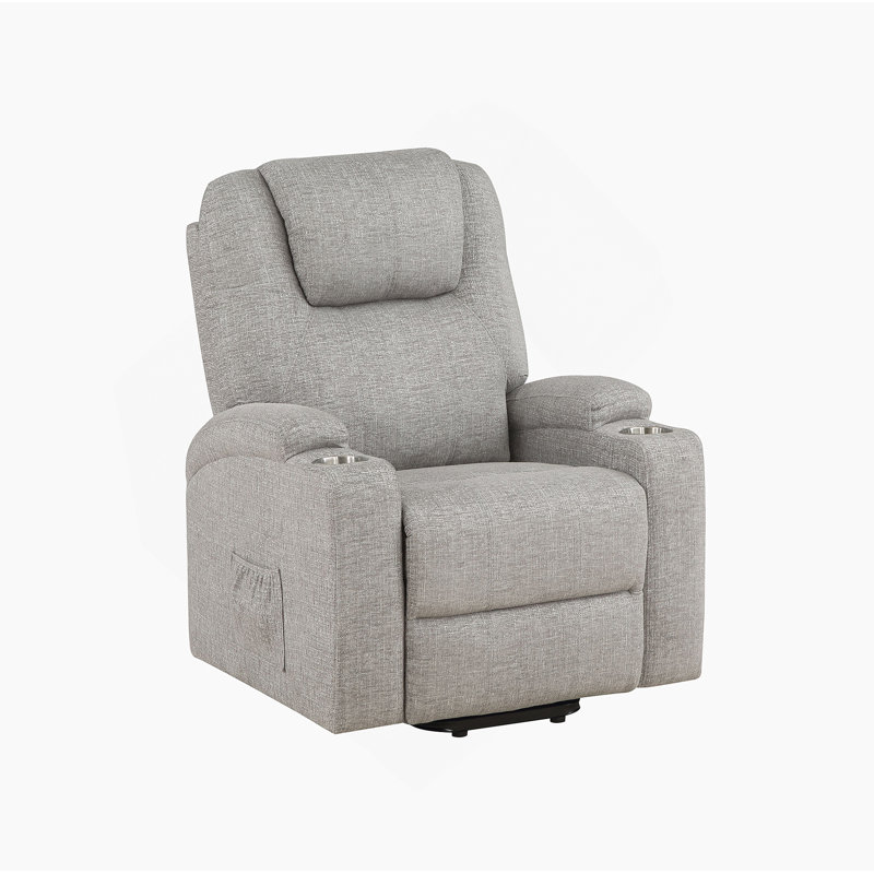 Fauteuil inclinable électrique pivotant, rembourré à 360 ° avec base 5 étoiles dorée, gris clair, mouvement fluide et design ergonomique
