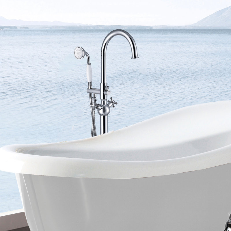 Freestanding Bathtub Faucet With Hand Shower - . Metal Made. 46 In Depth, 6.5 Width, Height, 9.5 Lb Weight. Full Body Spray For Soothing Modern Tub Construction. 44.8in 6.53in 9.43lb. Delightful