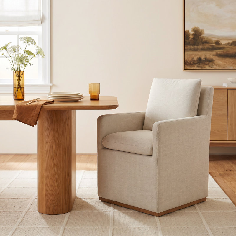 Bobbi Upholstered Dining Arm Chair, Effie Linen Performance Linen
