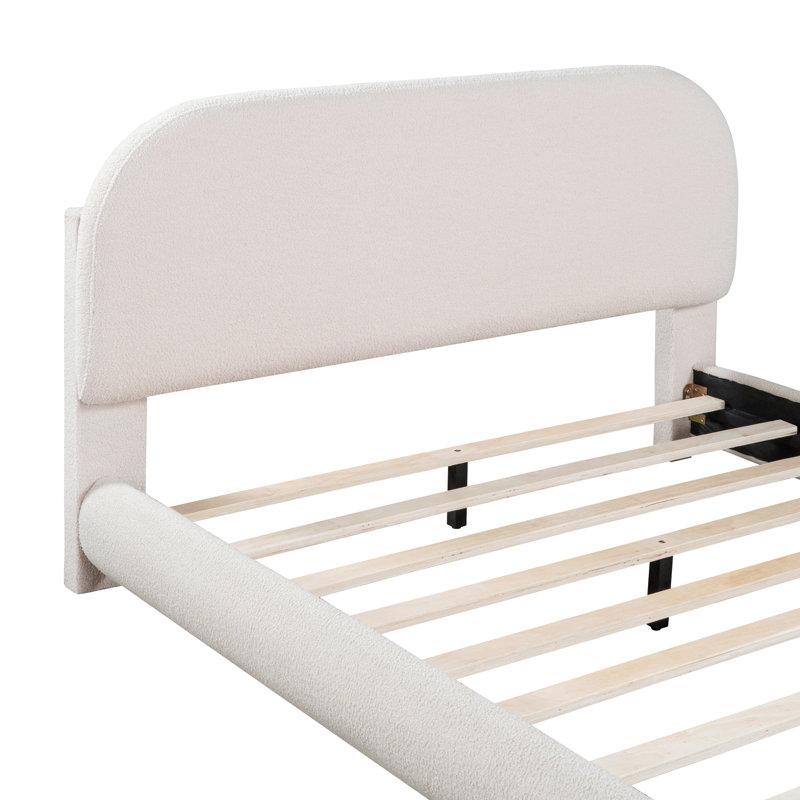 Lit plateforme en tissu d'ameublement Teddy, Beige, Lit double