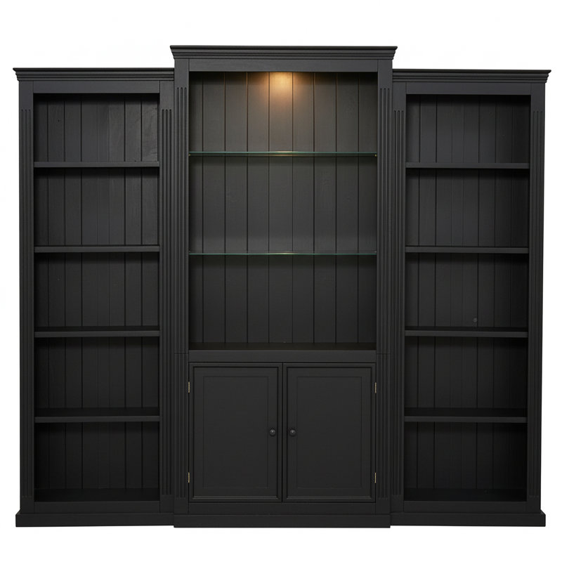 3 pièces 78,75 po à 3 niveaux avec bibliothèque et plafonnier réglable à 5 couleurs, Noir